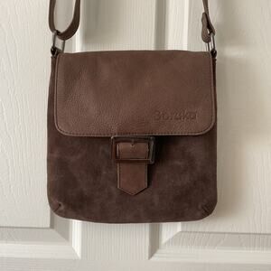 Soruka Buckle Crossbody Bag Brown Suede 100% Leather Messenger Boho